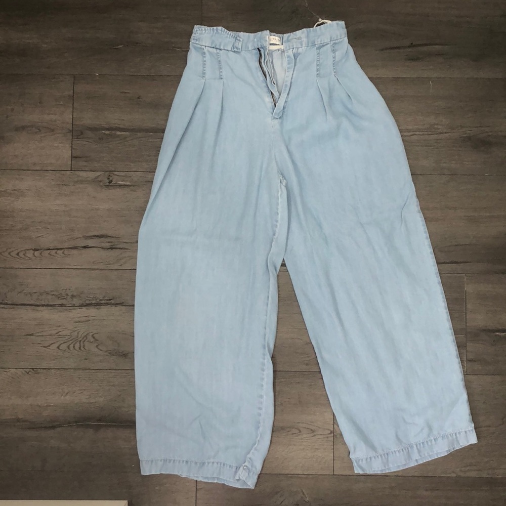 Baby blue soft denim Zara wide leg pants